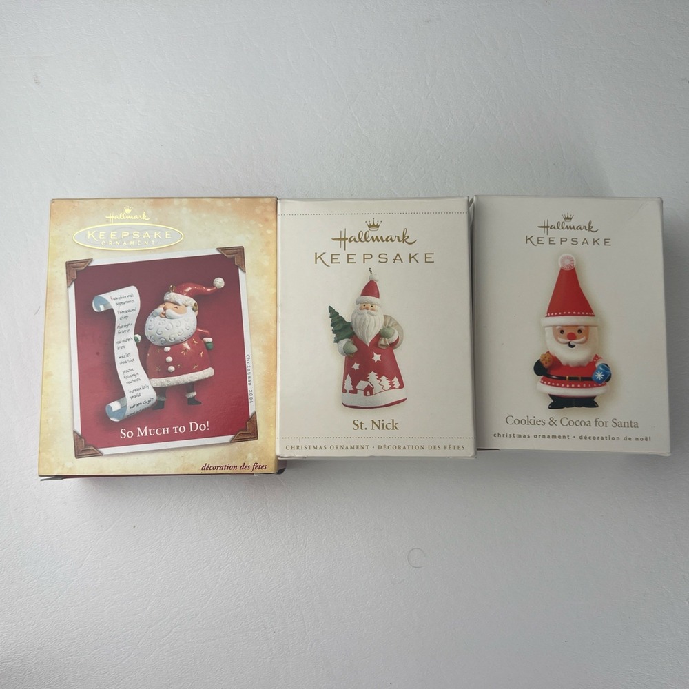 Hallmark Keepsake Santa Ornament Lot 2004 2006 2008 St Nick Cookies Cocoa 3pc